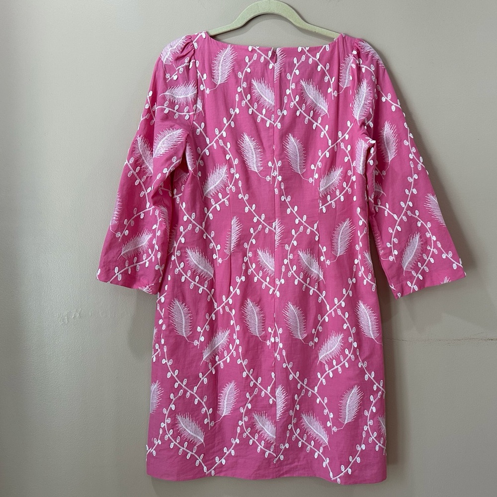 Talbots Graceful Garden Shift Dress Pink 3/4 Sleeve Cotton Women Petite 4 - Picture 3 of 8